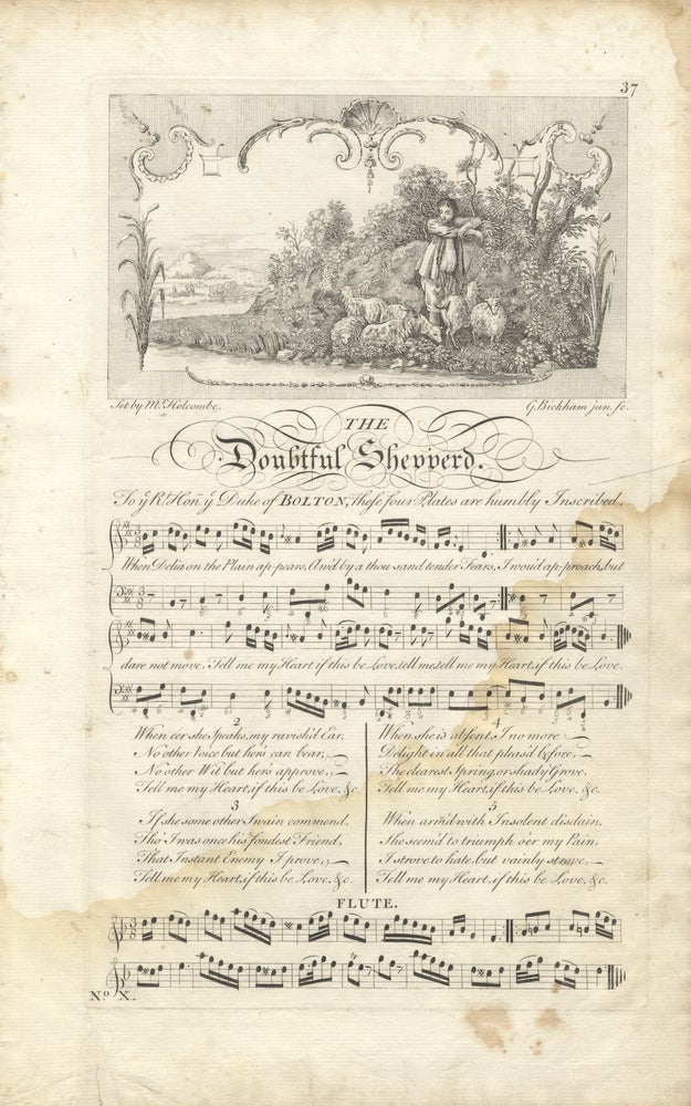 Item #36719 The Doubtful Shepperd. Set by Mr. Holcombe. Plate 37 from George Bickham's The Musical Entertainer. Henry ?-ca. 1756 HOLCOMBE.