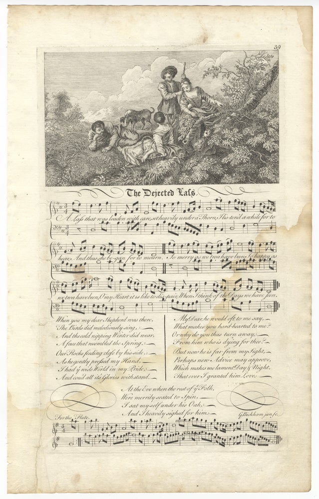 Item #36721 The Dejected Lass. Plate 39 from George Bickham's The Musical Entertainer. ENGLISH ILLUSTRATED VOCAL MUSIC - 18th Century.