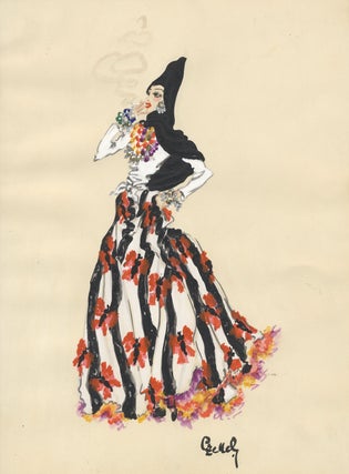 Item #36730 Original costume/fashion design in gouache and watercolor of a woman with flowing...