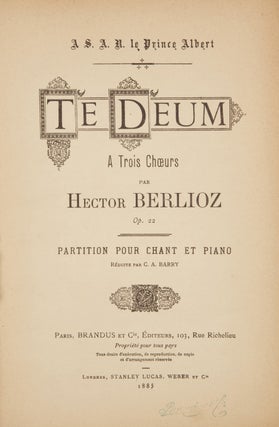 Item #36756 [Op. 22]. Te Deum A Trois Choeurs ... Partition pour chant et piano. Hector BERLIOZ