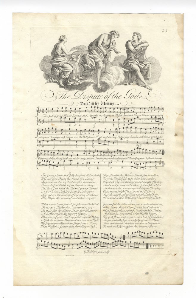 Item #36768 The Dispute of the Gods Decided by Venus. Plate 55 from George Bickham's The Musical Entertainer. ENGLISH ILLUSTRATED VOCAL MUSIC - 18th Century.