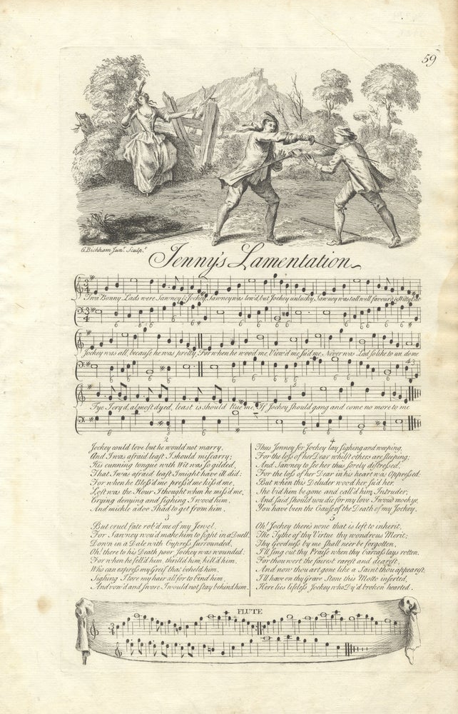 Item #36774 Jenny's Lamentation. Plate 59 from George Bickham's The Musical Entertainer. ENGLISH ILLUSTRATED VOCAL MUSIC - 18th Century.