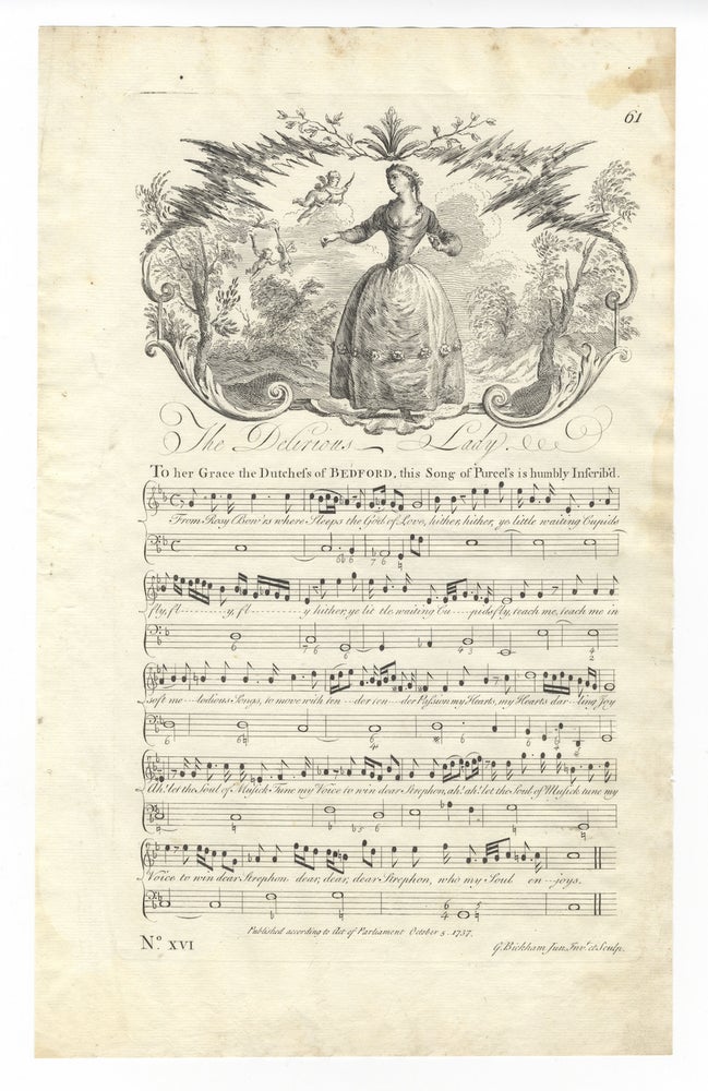 Item #36777 The Delirious Lady. Plate 61 from George Bickham's The Musical Entertainer. ENGLISH ILLUSTRATED VOCAL MUSIC - 18th Century.