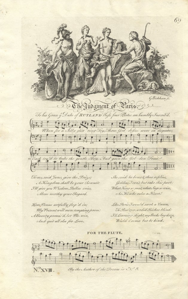 Item #36814 The Judgement of Paris. Plate 69 from George Bickham's The Musical Entertainer. ENGLISH ILLUSTRATED VOCAL MUSIC - 18th Century.