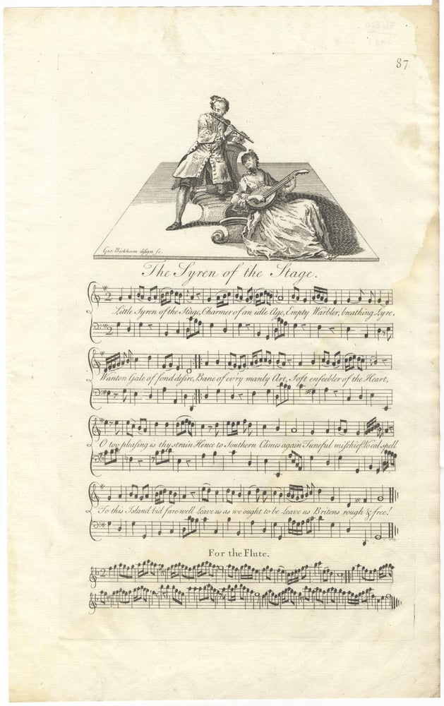 Item #36820 The Syren of the Stage. Plate 87 from George Bickham's The Musical Entertainer. ENGLISH ILLUSTRATED VOCAL MUSIC - 18th Century.