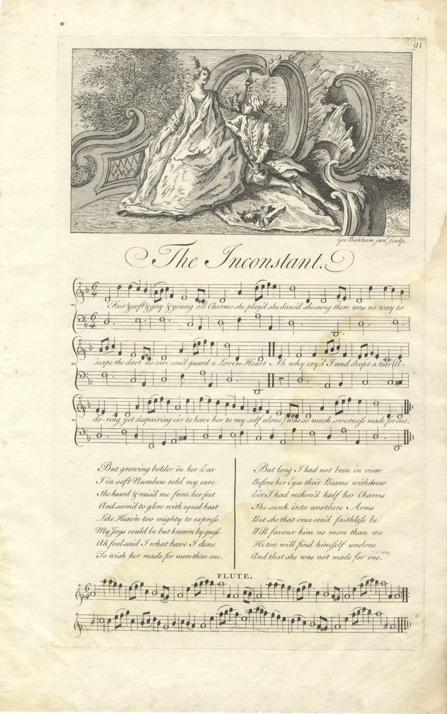Item #36823 The Inconstant. Plate 91 from George Bickham's The Musical Entertainer. ENGLISH ILLUSTRATED VOCAL MUSIC - 18th Century.