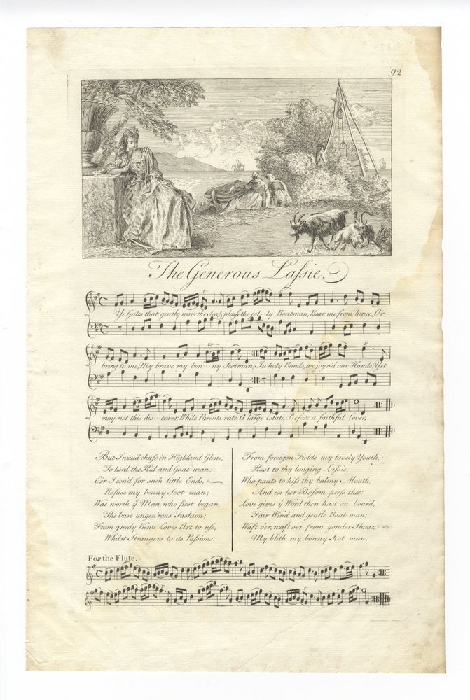 Item #36824 The Generous Lassie. Plate 92 from George Bickham's The Musical Entertainer. ENGLISH ILLUSTRATED VOCAL MUSIC - 18th Century.