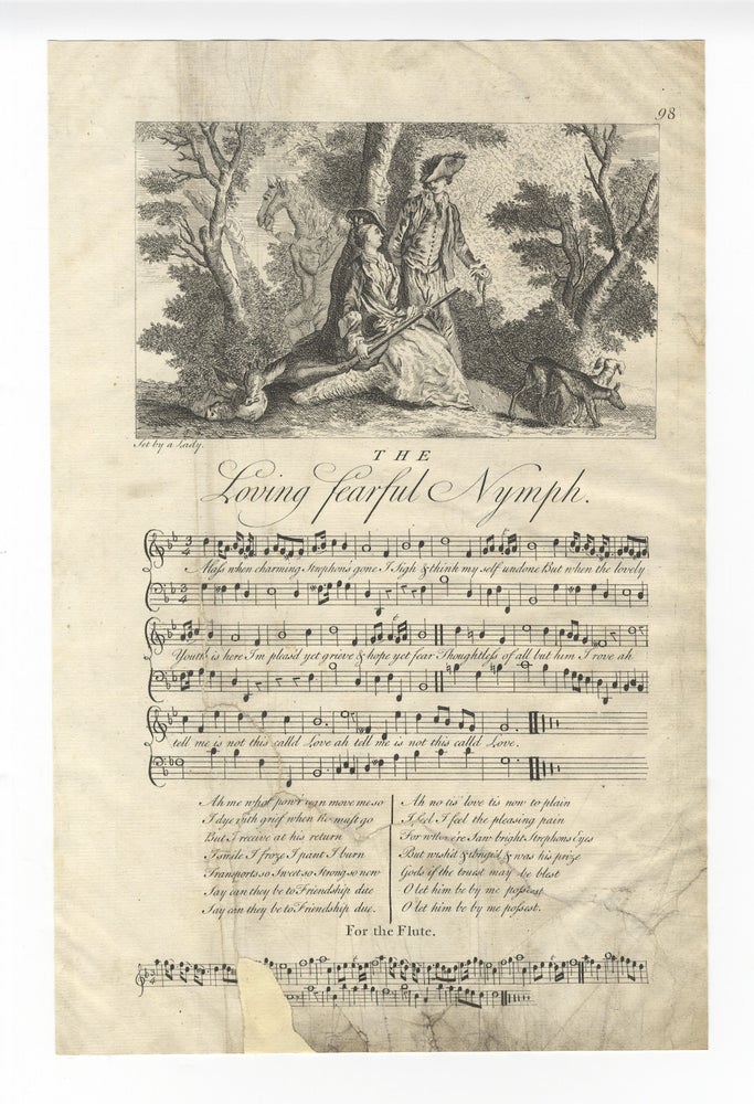 Item #36831 The Loving fearful Nymph. Set by a Lady. Plate 98 from George Bickham's The Musical Entertainer. ENGLISH ILLUSTRATED VOCAL MUSIC - 18th Century.