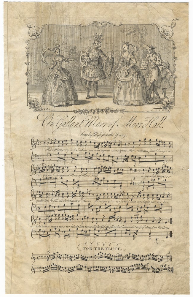 Item #36832 On Gallant Moor of Moor Hall. Sung by Miss Isabella Young. Plate 100 from George Bickham's The Musical Entertainer. ENGLISH ILLUSTRATED VOCAL MUSIC - 18th Century.
