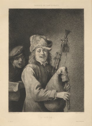 Item #37072 L'Ouie. The Bagpiper. Etching by Abel Lurat (1829-1890) after David Teniers...