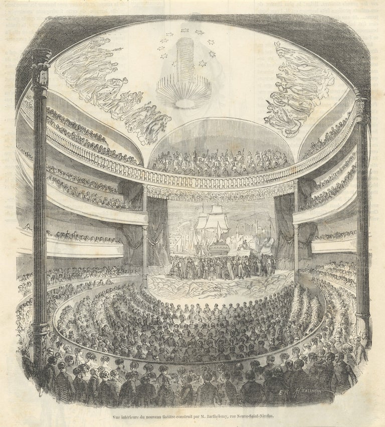 Item #37107 Vue intérieure du nouveau théâtre construit par M. Barthélemy, rue Neuve-Saint-Nicolas. MUSICAL ICONOGRAPHY - 19th Century - French, Henry Augustin Valentin.