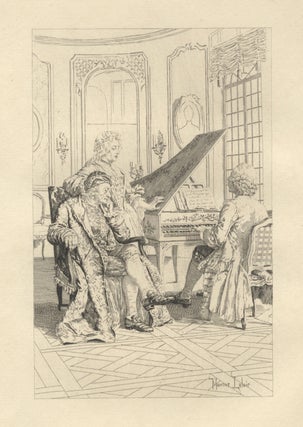 Item #37156 Jean-Jacques Rousseau, seated, listening to a young man performing on a double-manual...