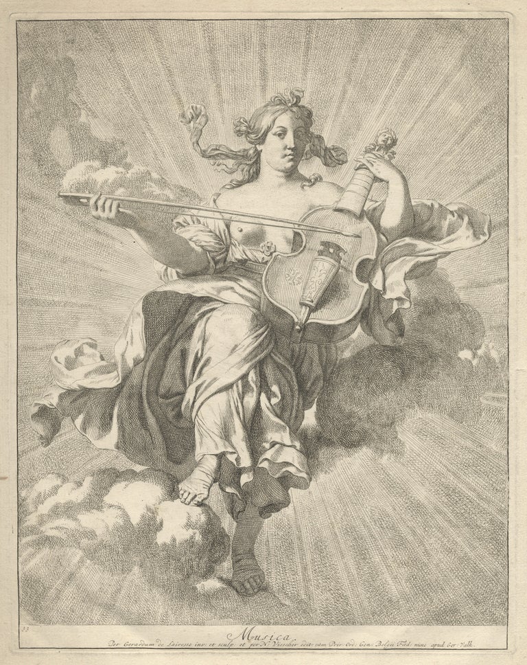 Item #37159 Musica. Fine large etching. Ca. 1685. VIOLA DA GAMBA, Gérard de Lairesse.