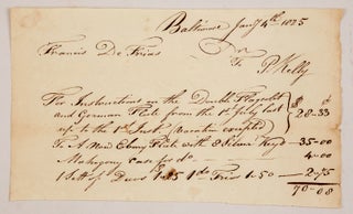 Item #37968 Contemporary manuscript receipt for flute lessons dated "Baltimore Jany. 4th 1825" FLUTE
