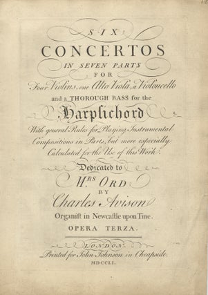 Item #38220 Six Concertos in Seven Parts for Four Violins, one Alto Viola, a Violoncello and a...