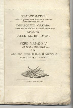 Item #38232 Stabat Mater. Musica a quattro voci, e a due in canone con violini. Pasquale 1715/...