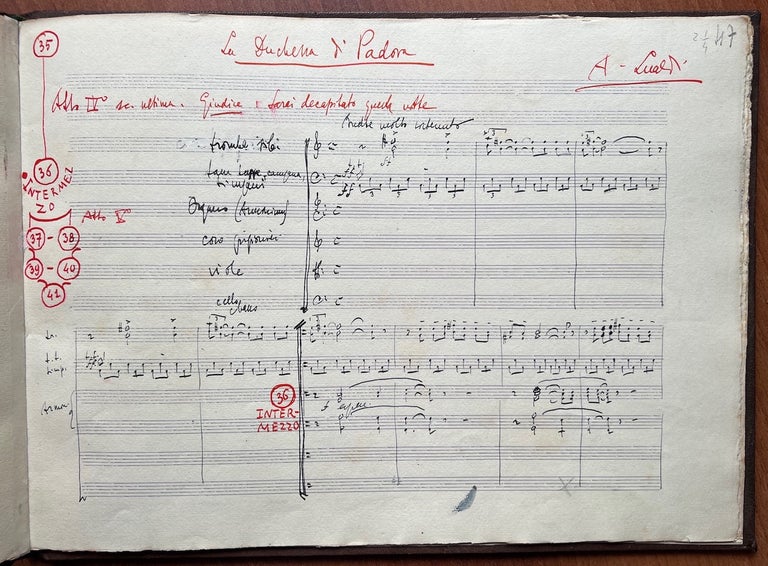 Item #38242 La Duchessa di Padova Musiche di scena e intermezzi, per la tragedia di Oscar Wilde. Autograph musical manuscript full score. Adriano LUALDI.