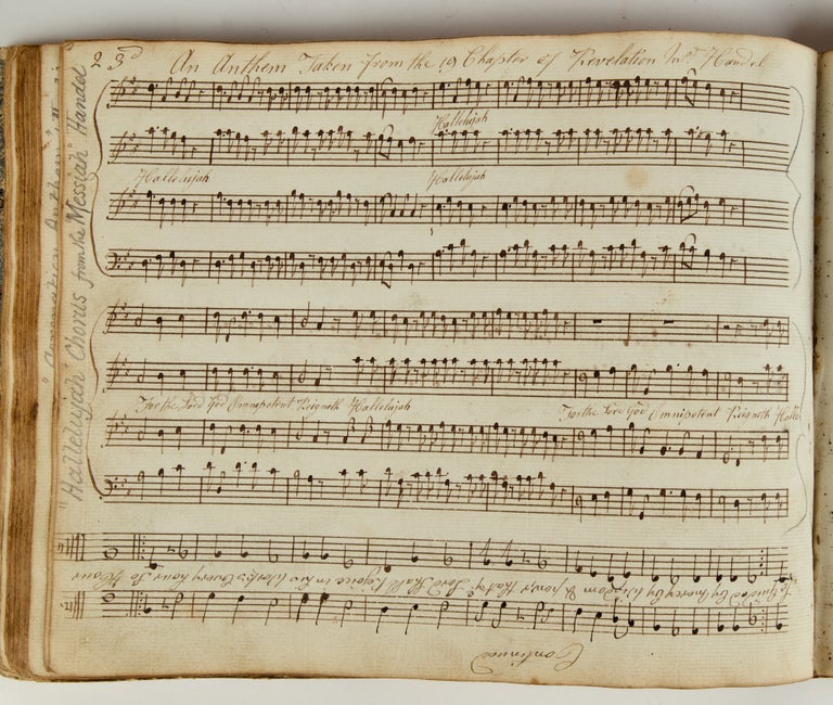 Item #38417 18th century English manuscript collection of psalms and anthems for voice or multiple voices and unrealized bass ca. 1760-1785. Includes an early setting of the famous Christmas hymn "Hark! the Herald Angels Sing" George Frideric HANDEL.