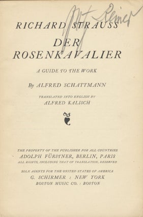 Item #38817 Richard Strauss: Der Rosenkavalier. A Guide to the Work ... Translated into English...