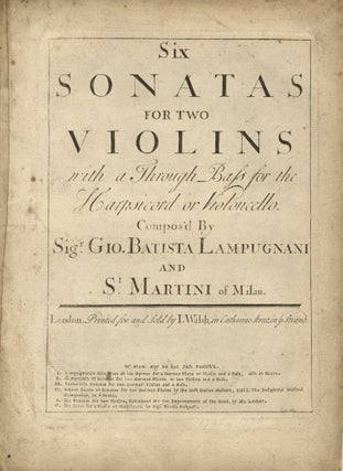 Item #38940 [Op. 1 and Op. 2] Six Sonatas for two Violins with a Through Bass for the Harpsicord...