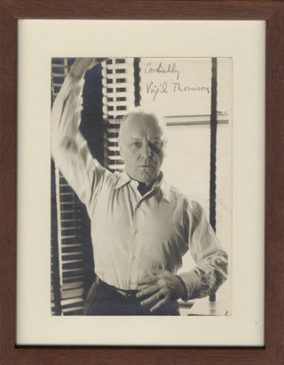 Item #39057 Original photograph signed "Cordially, Virgil Thomson" with autograph note to verso....