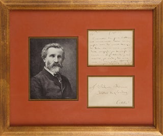 Item #39067 Autograph letter signed ("G. Verdi"), framed with bust-length wood-engraved portrait...