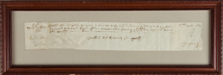 Item #39095 Receipt on vellum signed and dated 1665. Sir George ca. 1625-ca. 1684 DOWNING.