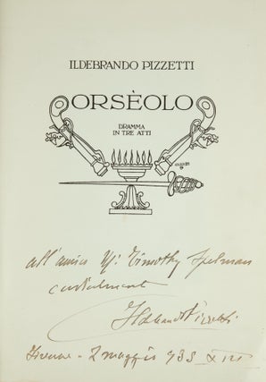 Item #39107 Orsèolo Dramma in Tre Atti Riduzione per Canto e Pianoforte di M. Zanon. Ildebrando...