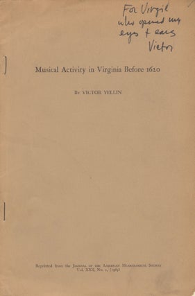 Item #39131 Musical Activity in Virginia Before 1620. Virgil THOMSON, Victor Yellin