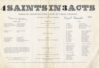 Four Saints in Three Acts. Program for the first performance with Thomson's autograph signature