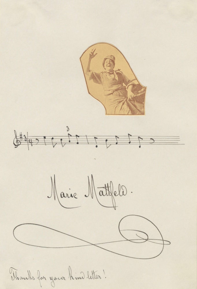 Item #39159 Autograph musical quotation in the hand of the German soprano with autograph signature. Marie MATTFELD.