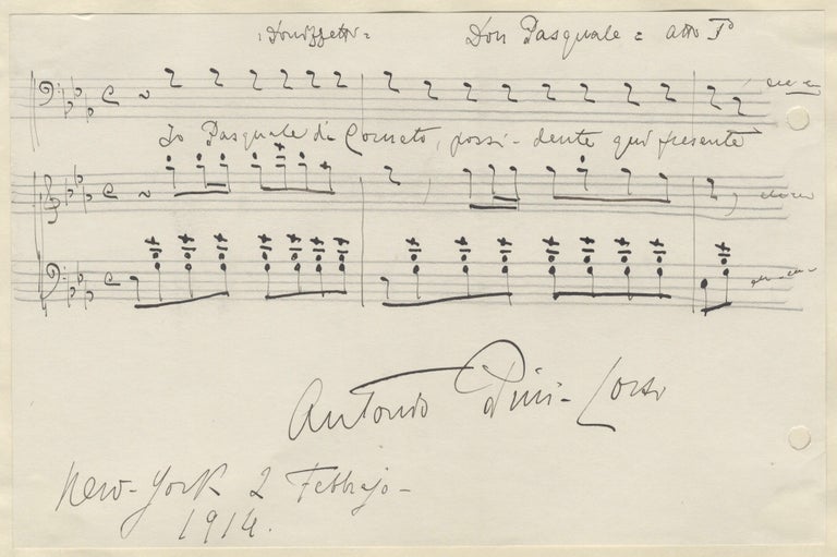 Item #39160 Autograph musical quotation in the hand of the Italian baritone from Donizetti's Don Pasquale, signed. Antonio PINI-CORSI.