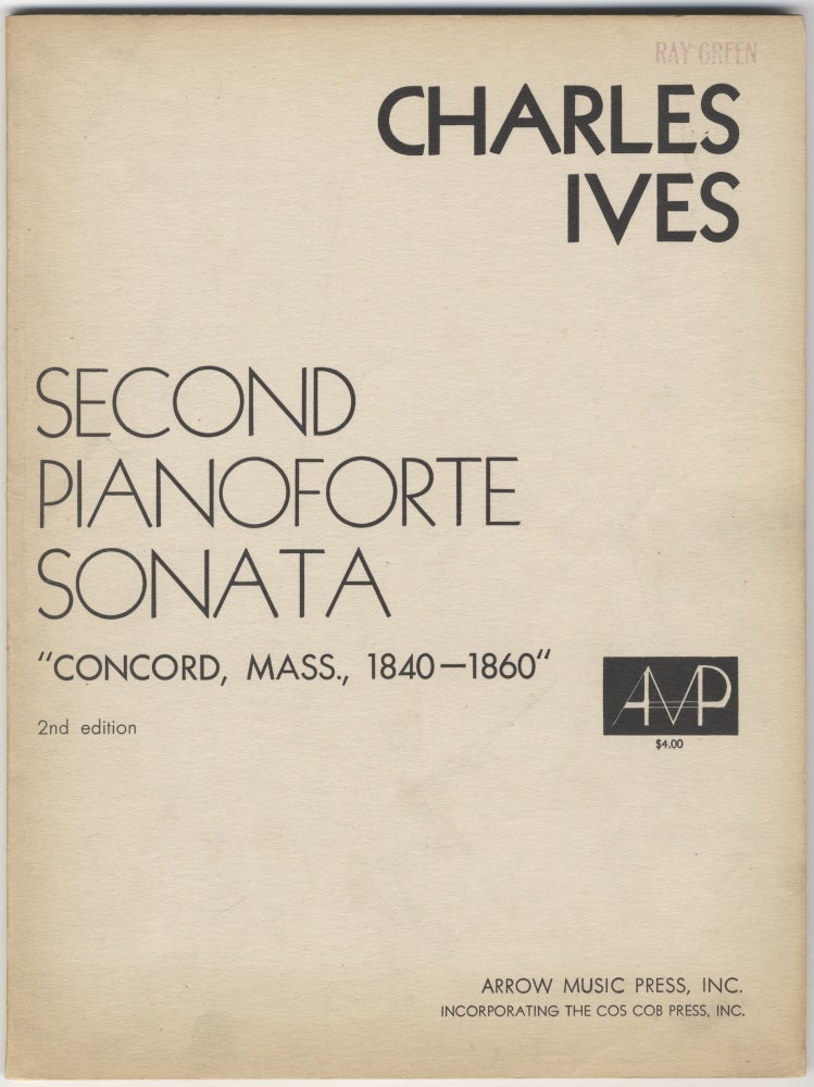 Item #39223 Second Pianoforte Sonata "Concord, Mass., 1840-1860" 2nd edition. Charles IVES.