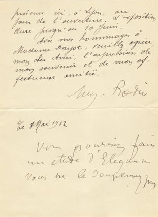 Item #39257 Letter with autograph signature and postscript of distinguished French sculptor....