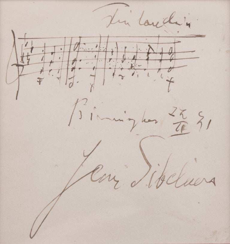 Item #39287 Autograph musical quotation from the composer's celebrated tone poem Finlandia, op. 26. Jean SIBELIUS.