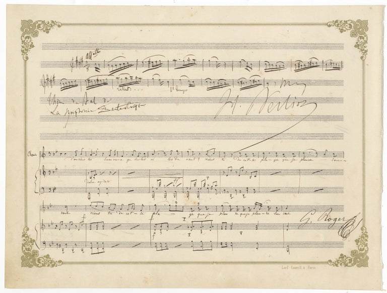 Item #39291 Autograph musical quotation from the composer's masterpiece, the Symphonie Fantastique. Signed. Together with quotations by Roger, Adam, and Halévy. Hector BERLIOZ.