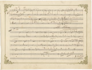 Autograph musical quotation from the composer's masterpiece, the Symphonie Fantastique. Signed. Together with quotations by Roger, Adam, and Halévy