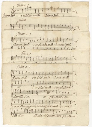 Item #39321 Ritorna Apollo e tu del sole ancella. Manuscript musical setting of a madrigal for 5...