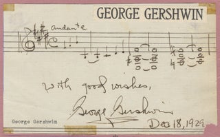 Item #39376 Autograph musical quotation from the composer's Rhapsody in Blue, signed by Gershwin....