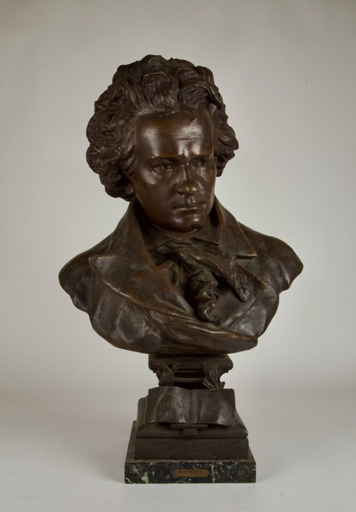 Item #39390 Fine large bronze portrait bust, ca. 1890-1900. Ludwig van BEETHOVEN, Gaston Veuvenot Leroux.