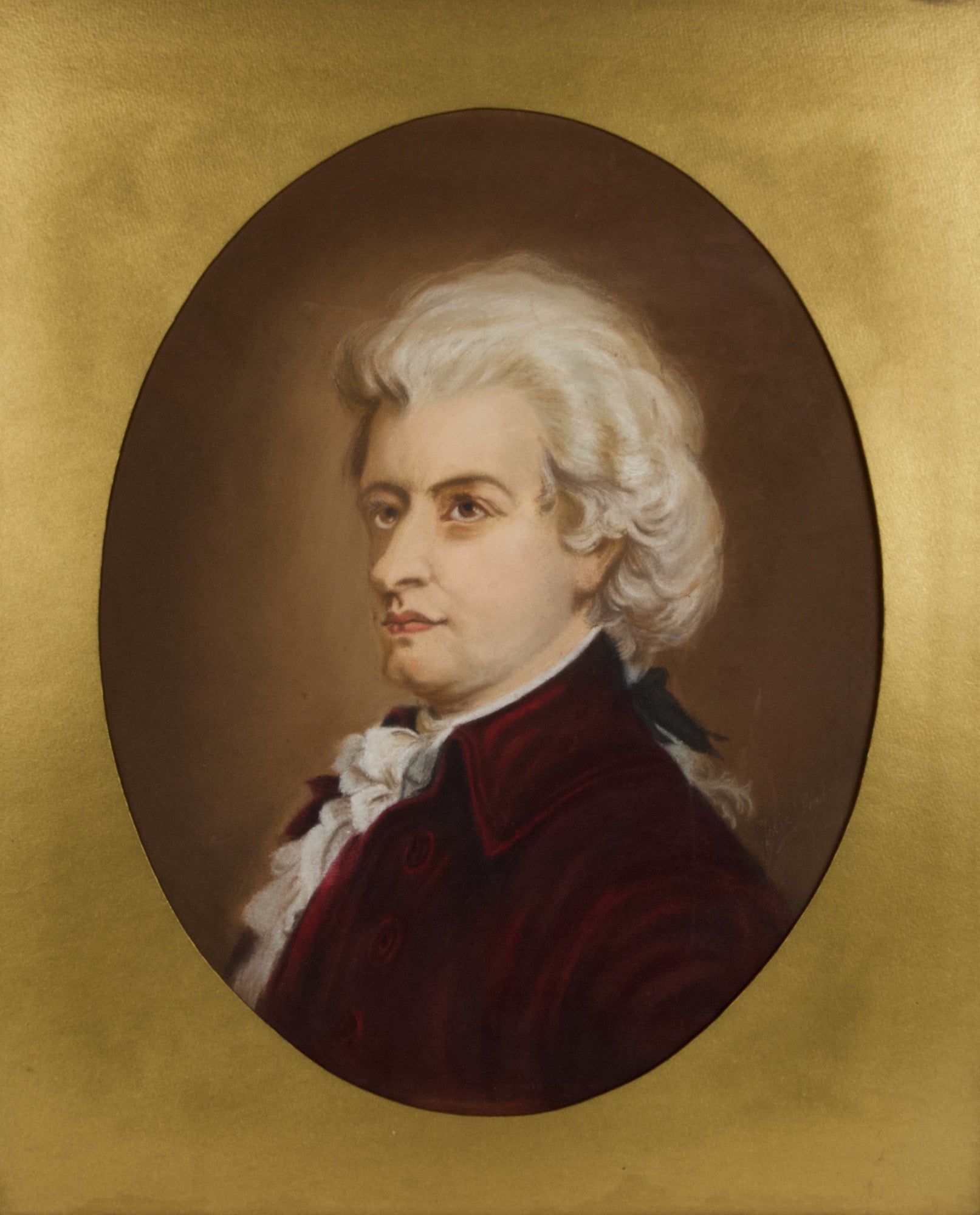 Portrait drawing of Wolfgang Amadeus Mozart in pastel. Signed Josie