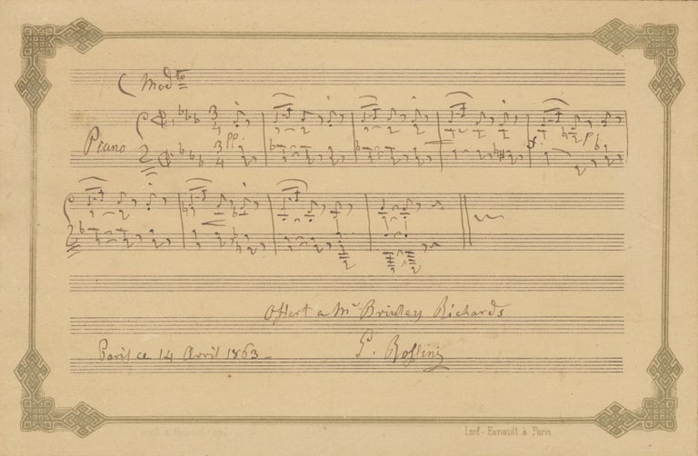 Item #39445 Lengthy autograph musical quotation signed ("G. Rossini") from a work for piano. Gioachino ROSSINI.