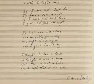 Gip's Song (from The Second Hurricane) all written out for Peggy & Lew's Wedding for the performance on Peggy's Harp and Lew's Guitar from their Composer-friend Copland. Autograph musical manuscript dated May 25, 1937. The complete song