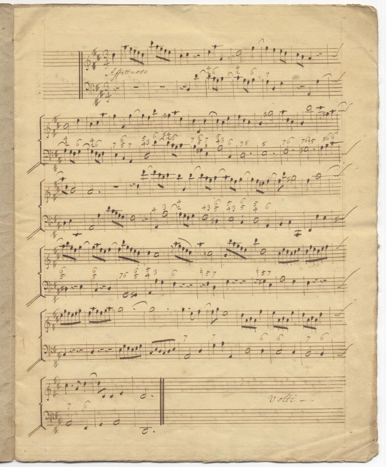 Item #39482 Sonata in D major for unspecified solo instrument (possibly flute) and continuo. Musical manuscript. SONATA - Mid-18th Century - Manuscript.