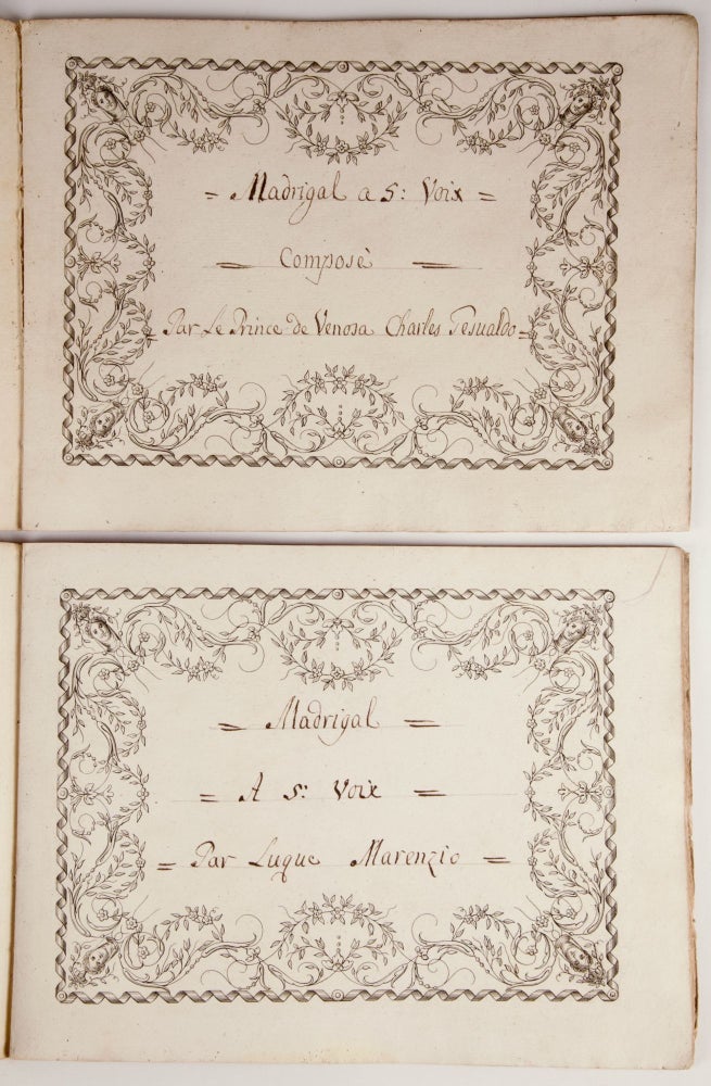 Item #39484 Madrigal a 5 Voix Composè Par le Prince de Venosa Charles Gesualdo [Moro e mentre sospiro]. Musical manuscript full score. Italy, late 18th century. Carlo GESUALDO DA VENOSA.