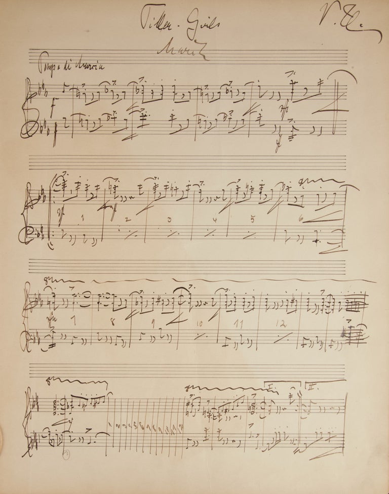 Item #39485 Tiller Girls. March by V.H. Autograph musical manuscript signed "V.H." Scored for piano solo. Victor HERBERT.