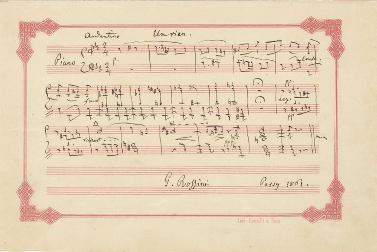 Item #39487 "Un rien" [A trifle]. Autograph musical manuscript signed "G. Rossini" and dated Passy, 1861. A complete piece for piano. Gioachino ROSSINI.