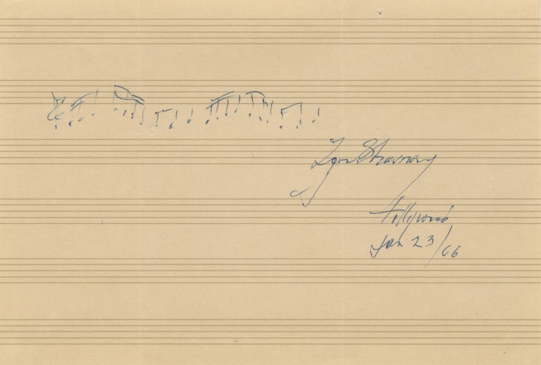 Item #39498 Autograph musical quotation from Petrushka. Signed in full. Igor STRAVINSKY.