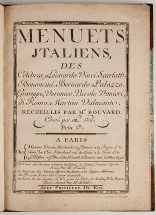 Item #39503 Menuets Italiens, des Célébres, Leonardo Vinci, Scarlatti, Bononcini, Bernardo...