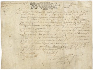 Item #39538 Manuscript document on vellum. Signed by the composer ("Delalande"). Michel-Richard...